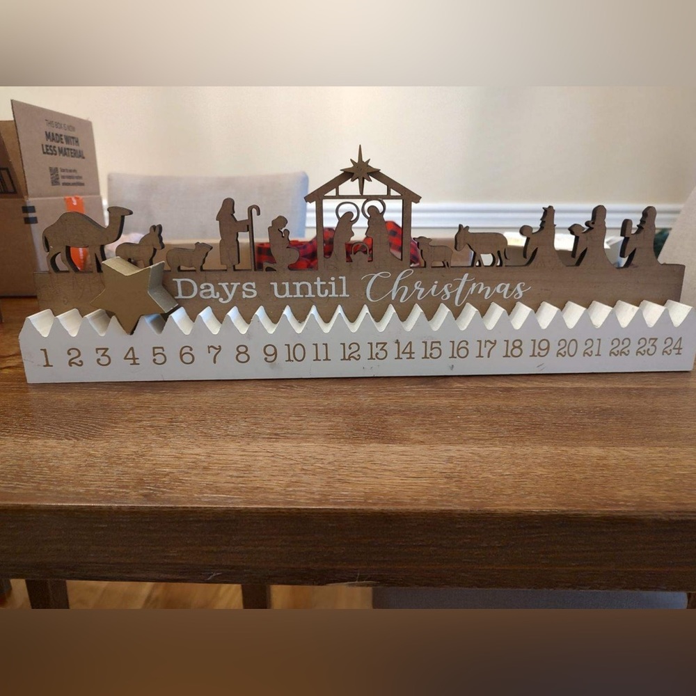 Christmas wood calendar with Nativity